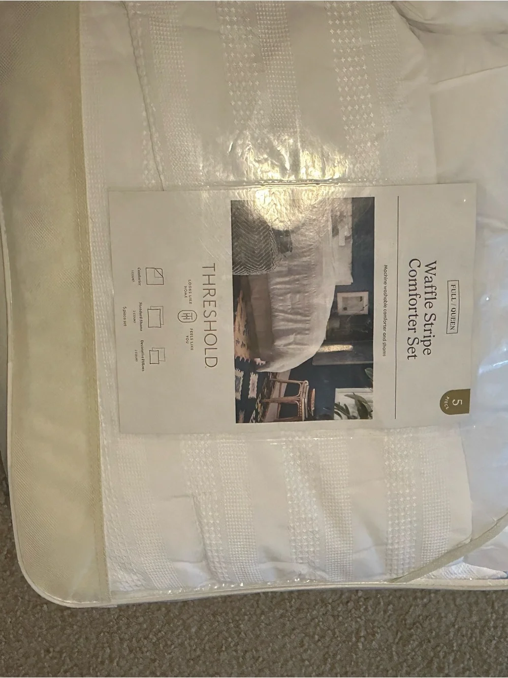 Threshold White Waffle Stripe Comforter Set